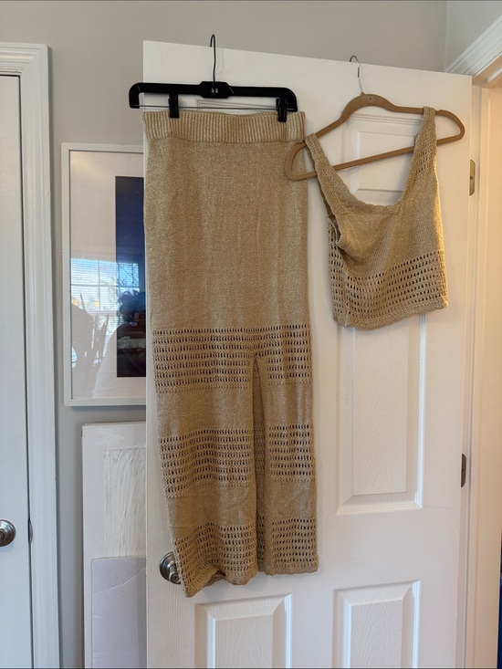 Surf Gypsy Dresses & Skirts - Surf Gypsy Beige Crochet Knit Skirt Set